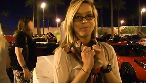 Slutty Blonde Kennedy Demonstrates Her Natural Tits In The Street