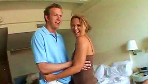 Blonde Blows Him In The Stairwell Before Sex