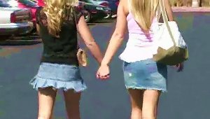 Two Hot Blonde S Go Shopping And Flash In