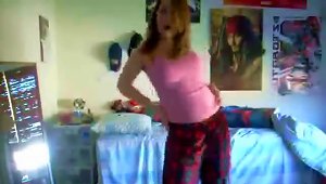 Redhead Dances In Her Pajamas