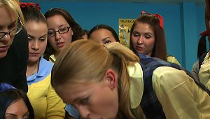 Schoolgirls Share Dick In Class