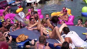 Guys Gather In The Lake To Watch Lesbian Amateurs Play