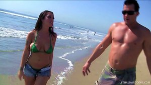 Big Boobs Babe In A Little Bikini Gives Him A Naughty Titjob