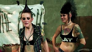 Tattooed Lesbian Punk Bitches Using Strapons On Each Other