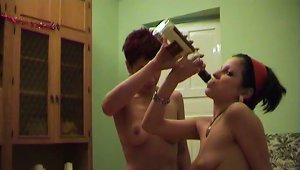 Hot Party Lesbians Use An Empty Beer Bottle To Fuck Each Other
