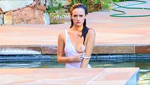 Succulent Jayden 2 Gets A Wet T-shirt In A Pool Outdoors