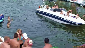 Party Time On The Lake Has Lots Of Topless Amateur Cuties